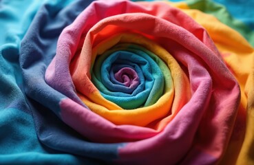 Poster - Abstract spiral folded colorful tie dye fabric. Rainbow gradient cotton textile with multiple colors. Artistic handmade craft design. Unique artistic texture. Perfect art background for various