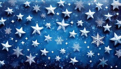 beautiful starry blue background christmas texture with white stars and snow