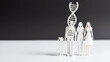 © Cynthia - DNA helix structure and family paper model. Parents and children. DNA carrier status. Healthcare, science and medical concept.