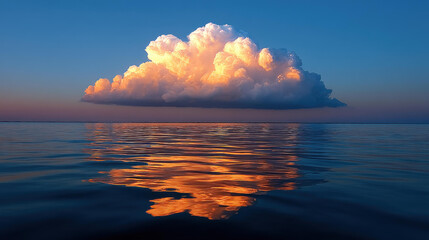 Wall Mural - A serene blue cloud drifts lazily over a vast, endless sea, creating a peaceful and calming atmosphere.