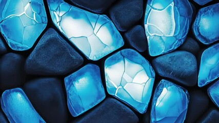 Poster - Vibrant blue crystals illuminating dark stones in a mystical underwater landscape Generative AI