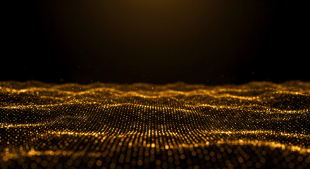 Poster - Golden Abstract Wave Background with Shining Particles in a Dark Ambiance