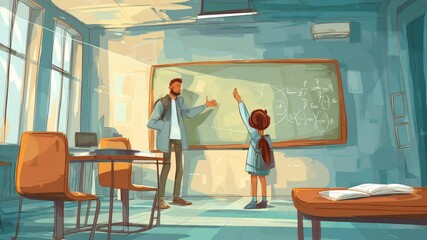 Poster - Teacher Engages Students With Math Question in Classroom Setting Generative AI