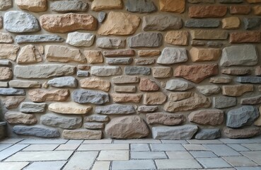 Aufkleber - Textured stonework background. Rough stone wall texture with various colors. Paving stones ground. Architecture material, natural backdrop. Exterior facade design, construction building concept.