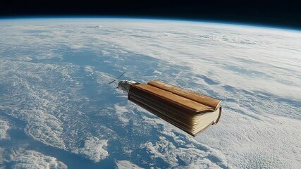 Poster - Book Floating in Space Above Earth With Stunning Views Generative AI