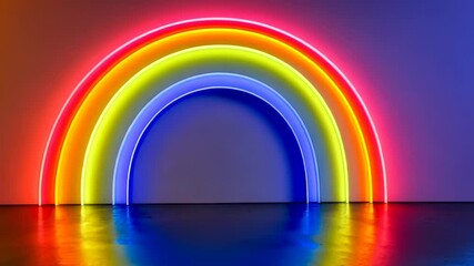 Poster - Vibrant neon rainbow illuminates a dark space with colorful arcs creating a captivating atmosphere of joy and wonder Generative AI