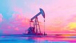 © akun - Oil extraction against the vibrant canvas of dusk with a vaporwave aesthetic
