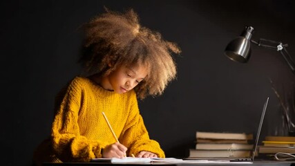 Poster - Young Teenage Girl Writes Homework in a Cozy Workspace Generative AI