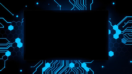 Fototapete - Futuristic blue light and digital music notes glow in a space-themed vector backdrop