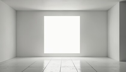 Poster - White blank screen in minimalist room with artificial lighting. Modern projection screen for presentations. Empty space, minimalist interior, creative mockup, display for text, pictures, advertising,