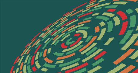 Poster - Abstract circular geometric background on dark green. A visually dynamic abstract design featuring concentric circular patterns. For use in technology, data visualization or creative backgrounds.