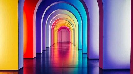 Poster - Vibrant passageway showcasing colorful arches in an artistic environment during bright daylight hours Generative AI