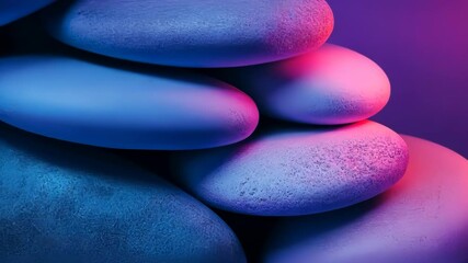 Poster - Explore tranquil river stones illuminated by soft, colorful light in a serene and meditative environment for relaxation and inspiration Generative AI
