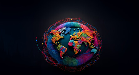 Aufkleber - a colorful globe showcasing diverse continents, enhanced with interconnected lines hinting at global