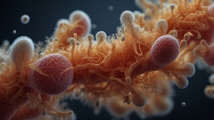 Poster - a microscopic view of colorful cells with intricate structures, resembling a complex and fascinating biological landscape