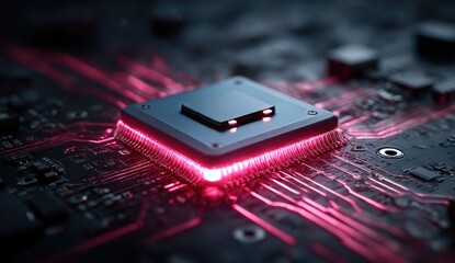 Poster - Glowing Processor Chip On Circuit Board