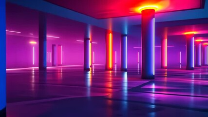 Poster - Stunning visual dance of neon lights in an empty modern space at twilight Generative AI