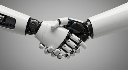 Poster - Robotic Handshake Symbolizing Technology and Artificial Intelligence on Gray Background