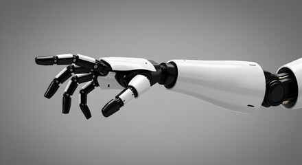Poster - Robotic Hand in White and Black with Advanced Artificial Intelligence on Gray Background