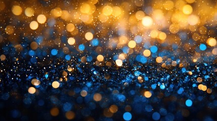 Poster - dreamy ethereal cascade of celestial bokeh lights in contrasting azure and golden hues creating a mesmerizing dance of light and shadow that evokes wonder and magic
