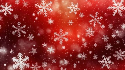 Poster - festive holiday snowfall creating a cheerful seasonal atmosphere featuring delicate snowflakes gently falling against a vibrant red backdrop radiating warmth and joy
