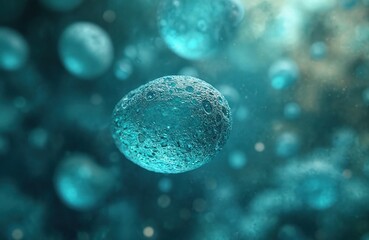 Poster - Detailed macro photo of a virus cell, close-up with turquoise background. Science, medical, research and tech concepts. Medical background, cellular biology, microbiology.