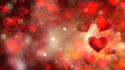 Poster - a captivating and dreamy bokeh scene with floating red hearts and sparkling light creating a romantic and valentine's day themed background for heartfelt greetings and messages