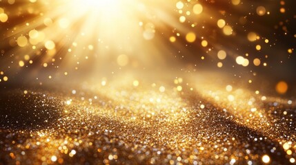Poster - radiant golden bokeh background with glittering specks and ethereal sun rays creating a dreamy and celebratory atmosphere perfect for christmas or new year designs