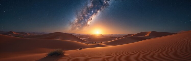 Wall Mural - stunning desert landscape with starry night sky. majestic milky way galaxy illuminates sand dunes. m