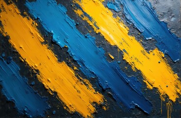 Aufkleber - Abstract oil paint texture on canvas. Yellow, blue strokes with dark background. Grunge artwork, artistic design. Colorful brush strokes create modern art, textured surface. Creative colorful
