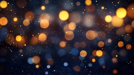 Poster - a mesmerizing dance of ethereal lights against a deep indigo backdrop creating a dreamlike space where golden orbs intertwine with twinkling stars giving an impression of magic and wonder