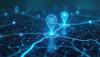 Leinwandbilder - Digital map two AI location icons representing AI tech in GPS. Navigational concept, precise address, journey destination. AI application, AI technology, digital transformation, innovation in tech.