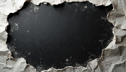 Fototapete - Worn distressed paper texture background with ripped edge. Crumpled paper creates rough grainy modern mockup illustration. Ideal for grunge, poster, album cover design, digital art, vintage backdrop.