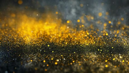 Wall Mural - abstract background with golden glitter particles, shiny blurred dust scattered on dark surface, fes