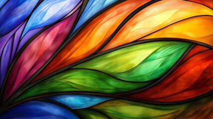 Poster - Colorful stained glass design with vibrant flowing patterns evokes sense of beauty