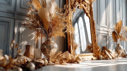Poster - Artistic still life composition featuring a vintage vase with dried flowers perfectly arranged for a warm atmosphere