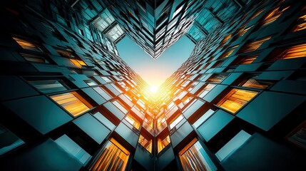 Poster - Asymmetrical architecture showcasing a very colorful abstract design with dynamic shapes and patterns creating visual interest