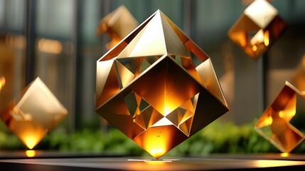 Poster - Close-up of an intricate group of 3d shapes in a cubist sculpture displaying depth and artistic innovation in design