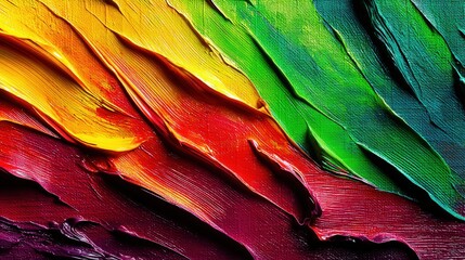 Poster - Close-up of colorful textured impasto canvas artwork displaying an array of artistic vibrancy and creative expression