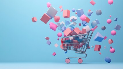 Poster - Abstract e-commerce theme with a digital shopping cart and ample space to add marketing content about online shopping products