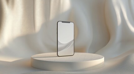 Poster - Abstract minimal layout with white screen tech device centered and smooth shadow play for branding use