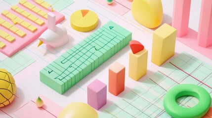 Poster - A clean flat lay of a financial chart with increasing statistics, leaving room to insert content about market progress or economic expansion