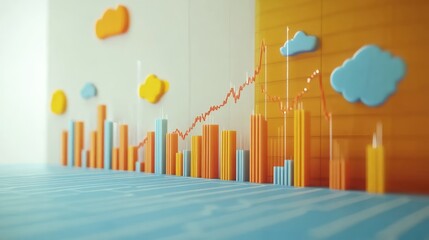 Poster - A clean flat lay of a financial chart with increasing statistics, leaving room to insert content about market progress or economic expansion