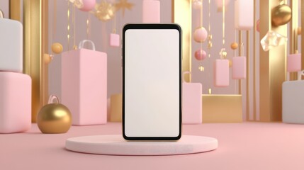 Poster - Blank screen smartphone with visible product items in the background, perfect for e-commerce online storefronts
