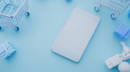Poster - Close-up of a smartphone displaying a blank shopping cart, room to add details about sales, deals, or online shopping features