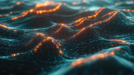Poster - Close-up of futuristic data streams and glowing blue lines, perfect for promoting technology-related products or services