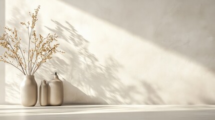 Aufkleber - Light-filled workspace with subtle textures, clean desk surface, and bright blank wall for copy area