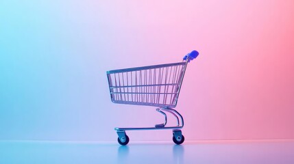 Poster - Minimalistic workspace with an empty shopping cart on a screen and room for product advertising or online shopping copy
