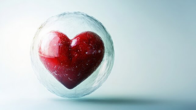 A heart floating inside a translucent protective bubble, representing the preciousness of organ donation. The bubble shimmers with light. White background