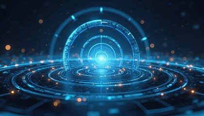 Poster - Abstract futuristic tech design with glowing digital circles, lines. Concept for business solutions, data science, AI, modern tech, innovations. Abstract futuristic concept for digital